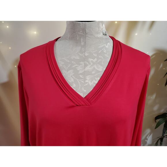 Talbots NWT Womens Pleated V-Neck 3/4 Sleeve Top Plus Size 2X Hot Pink Stretch - Picture 5 of 9